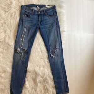 Rag & Bone skinny mid rise ripped Whiskered jeans size 28